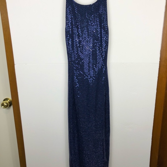 Vintage Blue Sequin Maxi Dress Sz 3 - Picture 4 of 11